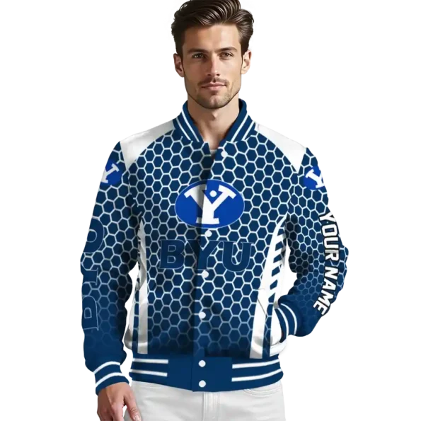 custom byu cougars hexagon grid blue varsity jacket high quality.webp