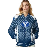 custom byu cougars hexagon grid blue varsity jacket best selling.webp
