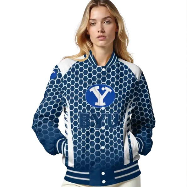 custom byu cougars hexagon grid blue varsity jacket latest model.webp