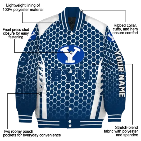 custom byu cougars hexagon grid blue varsity jacket new arrival.webp