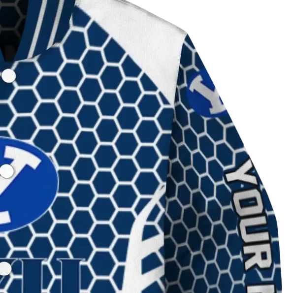 custom byu cougars hexagon grid blue varsity jacket premium grade.webp