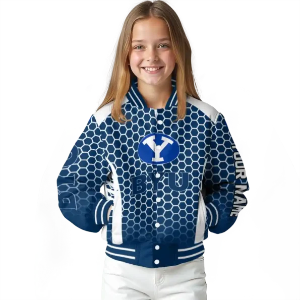custom byu cougars hexagon grid blue varsity jacket top rated.webp