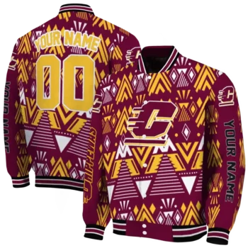 custom central michigan chippewas pyramid shapes maroon varsity jacket fashion forward.webp