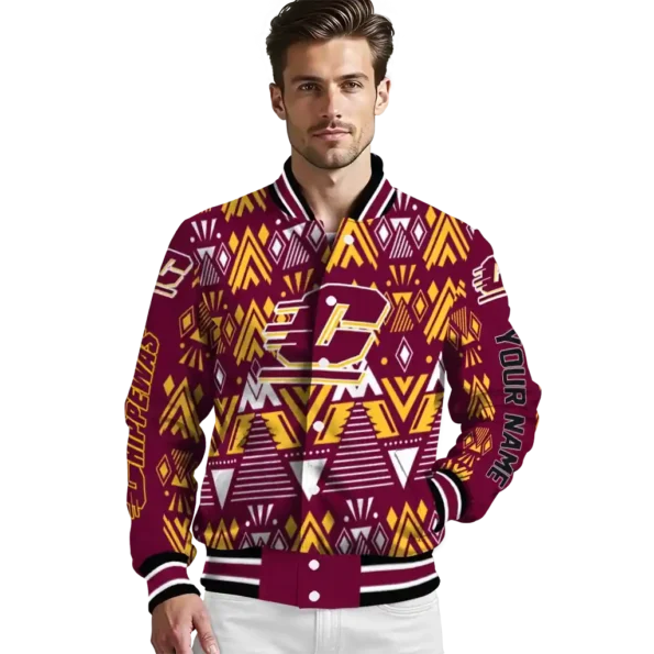 custom central michigan chippewas pyramid shapes maroon varsity jacket high quality.webp