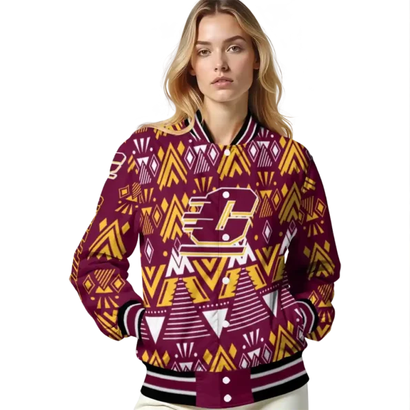 custom central michigan chippewas pyramid shapes maroon varsity jacket latest model.webp