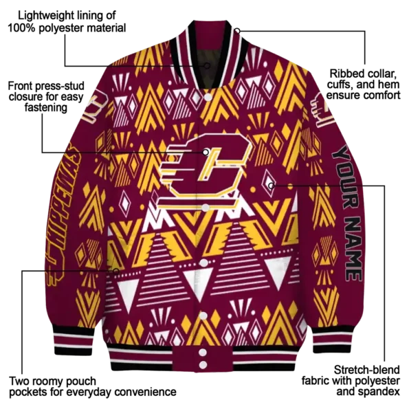 custom central michigan chippewas pyramid shapes maroon varsity jacket new arrival.webp