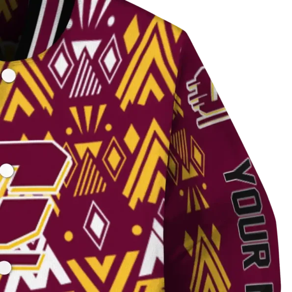 custom central michigan chippewas pyramid shapes maroon varsity jacket premium grade.webp