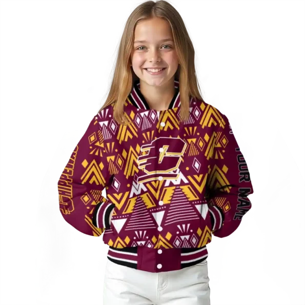 custom central michigan chippewas pyramid shapes maroon varsity jacket top rated.webp