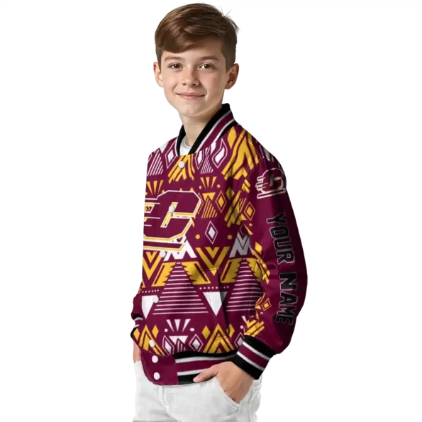 custom central michigan chippewas pyramid shapes maroon varsity jacket trendy.webp