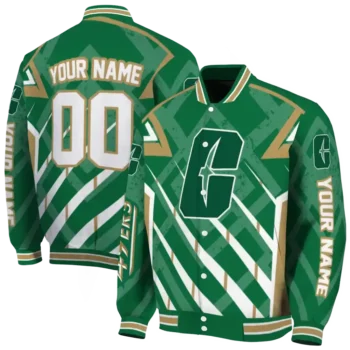 custom charlotte 49ers chevron angles green varsity jacket fashion forward.webp