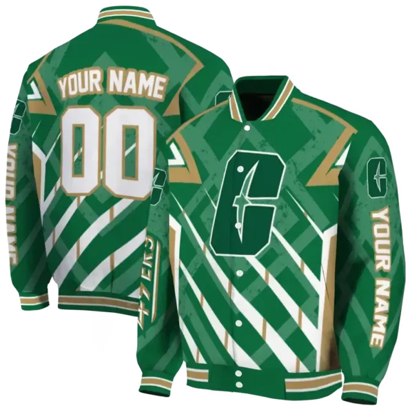 custom charlotte 49ers chevron angles green varsity jacket fashion forward.webp