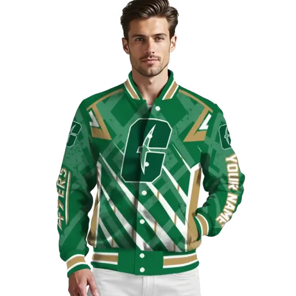 custom charlotte 49ers chevron angles green varsity jacket high quality.webp