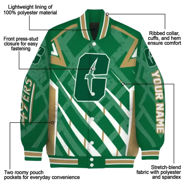 custom charlotte 49ers chevron angles green varsity jacket new arrival.webp