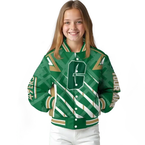 custom charlotte 49ers chevron angles green varsity jacket top rated.webp