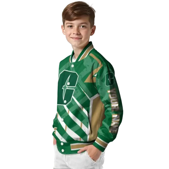 custom charlotte 49ers chevron angles green varsity jacket trendy.webp