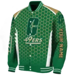 custom charlotte 49ers hexagon grid green varsity jacket best selling.webp