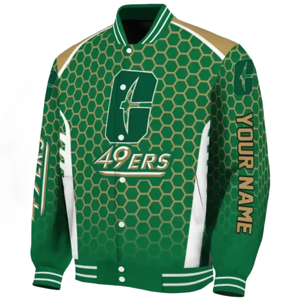 custom charlotte 49ers hexagon grid green varsity jacket best selling.webp