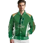custom charlotte 49ers hexagon grid green varsity jacket best selling.webp