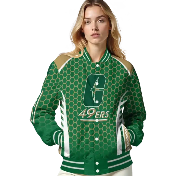 custom charlotte 49ers hexagon grid green varsity jacket latest model.webp
