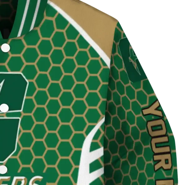 custom charlotte 49ers hexagon grid green varsity jacket premium grade.webp