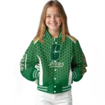 custom charlotte 49ers hexagon grid green varsity jacket best selling.webp