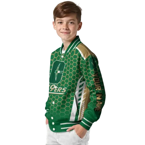 custom charlotte 49ers hexagon grid green varsity jacket trendy.webp