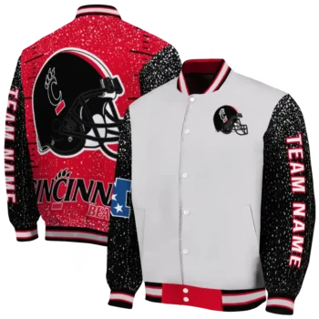 custom cincinnati bearcats speckled arms red gray varsity jacket fashion forward.webp