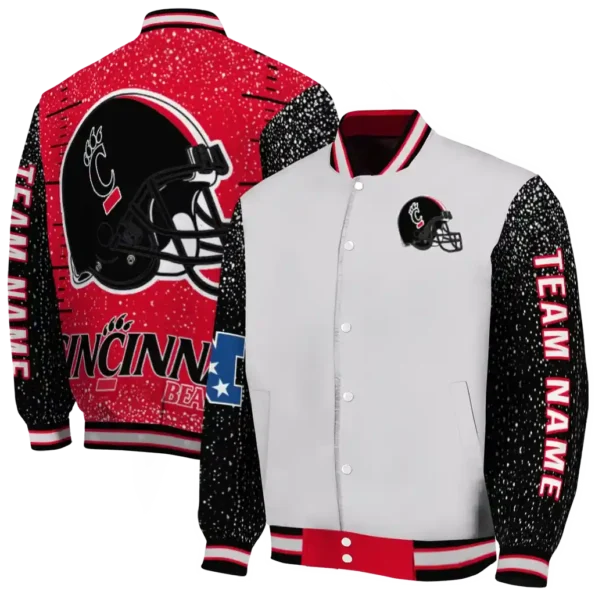 custom cincinnati bearcats speckled arms red gray varsity jacket fashion forward.webp