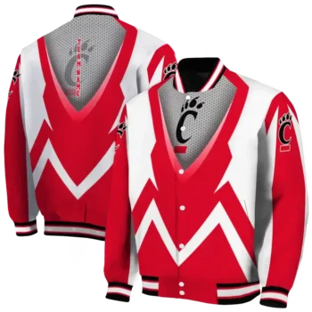 custom cincinnati bearcats v stripes red white varsity jacket fashion forward.webp