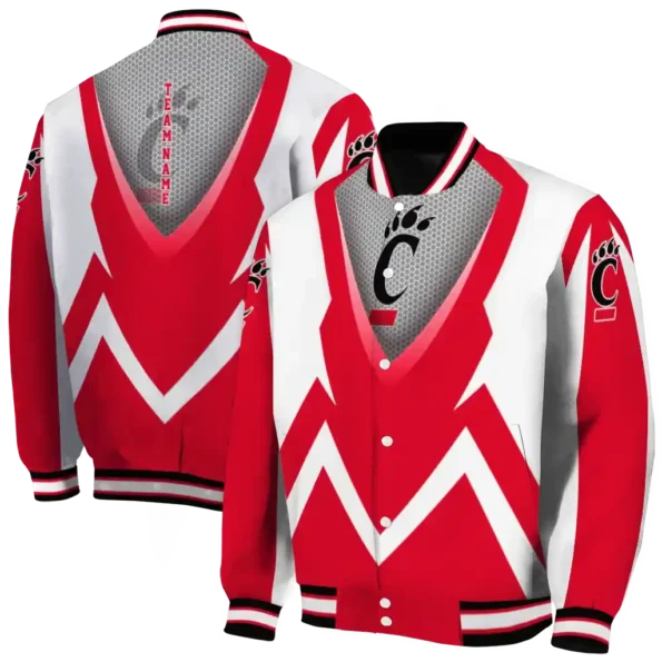custom cincinnati bearcats v stripes red white varsity jacket fashion forward.webp