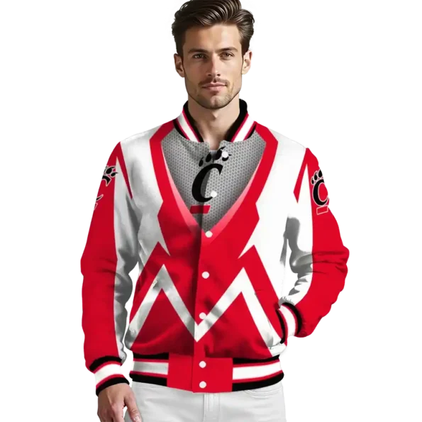 custom cincinnati bearcats v stripes red white varsity jacket high quality.webp