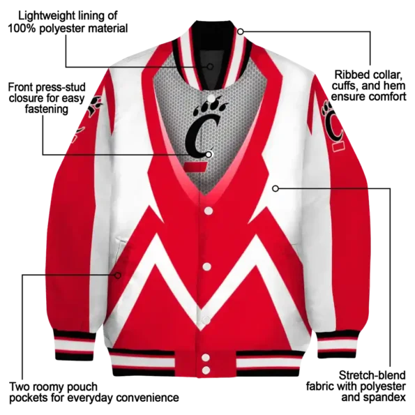 custom cincinnati bearcats v stripes red white varsity jacket new arrival.webp