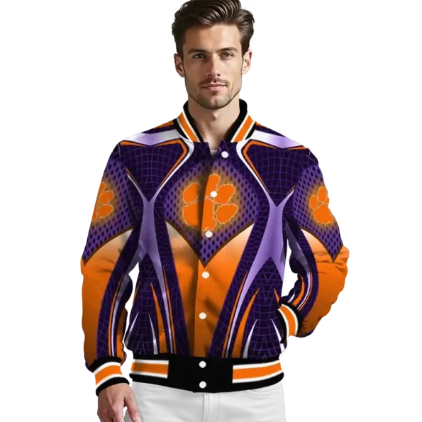 custom clemson tigers mesh chest purple black varsity jacket high quality.webp