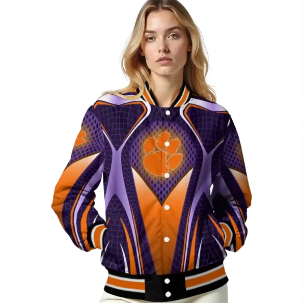 custom clemson tigers mesh chest purple black varsity jacket latest model.webp