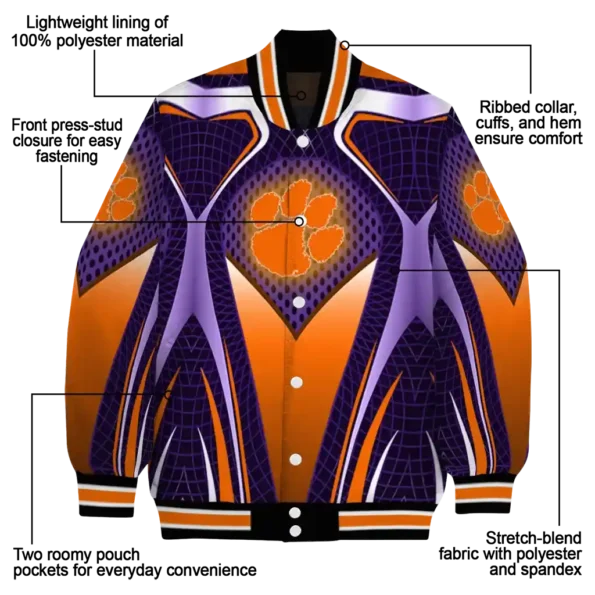custom clemson tigers mesh chest purple black varsity jacket new arrival.webp