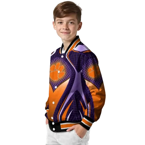 custom clemson tigers mesh chest purple black varsity jacket trendy.webp