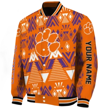 custom clemson tigers pyramid shapes orange varsity jacket best selling.webp