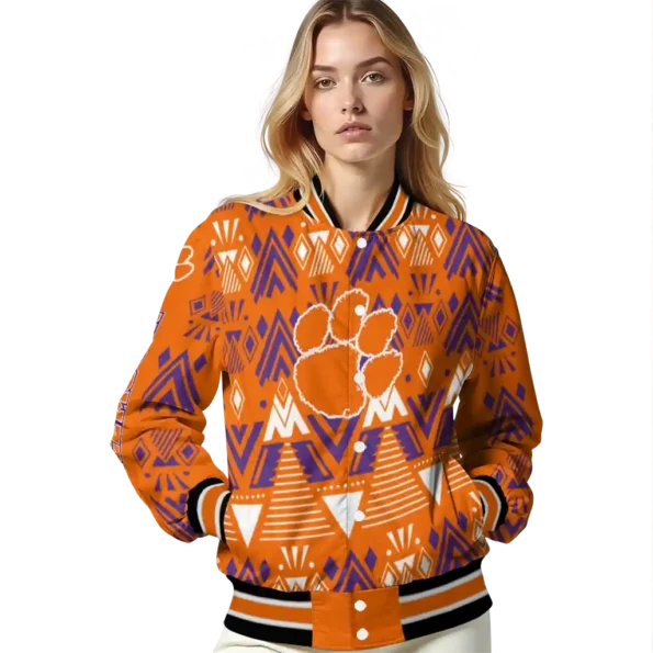 custom clemson tigers pyramid shapes orange varsity jacket latest model.webp
