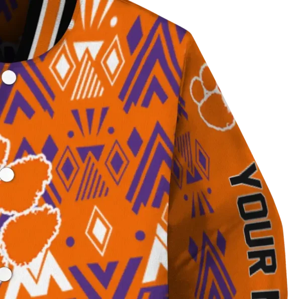 custom clemson tigers pyramid shapes orange varsity jacket premium grade.webp