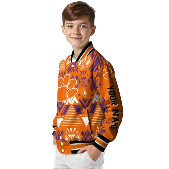 custom clemson tigers pyramid shapes orange varsity jacket trendy.webp