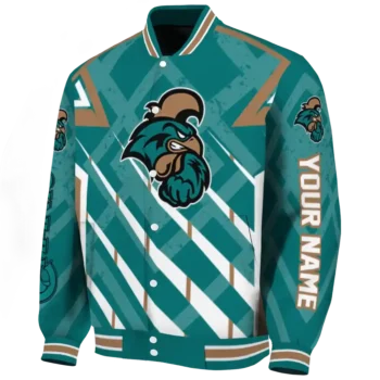 custom coastal carolina chanticleers chevron angles green varsity jacket best selling.webp