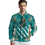 custom coastal carolina chanticleers chevron angles green varsity jacket best selling.webp