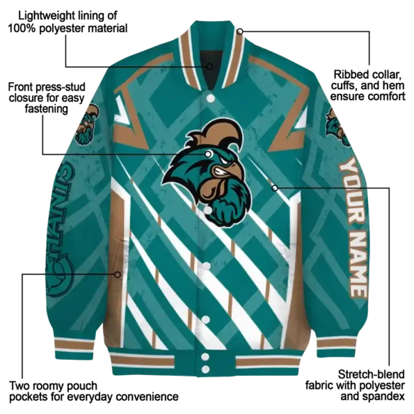 custom coastal carolina chanticleers chevron angles green varsity jacket new arrival.webp