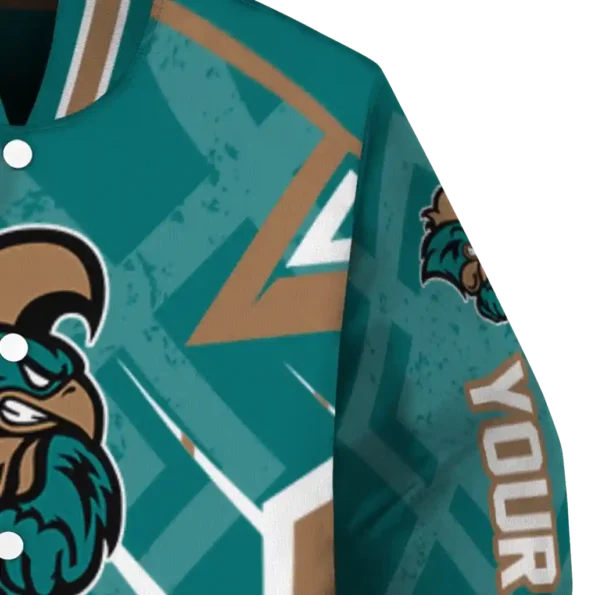 custom coastal carolina chanticleers chevron angles green varsity jacket premium grade.webp