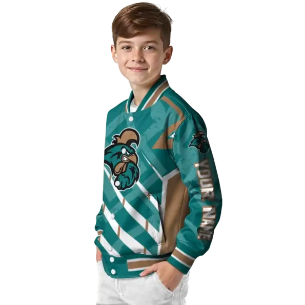 custom coastal carolina chanticleers chevron angles green varsity jacket trendy.webp