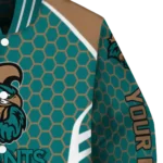 custom coastal carolina chanticleers hexagon grid green varsity jacket best selling.webp
