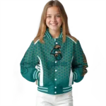 custom coastal carolina chanticleers hexagon grid green varsity jacket best selling.webp