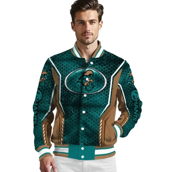 custom coastal carolina chanticleers power plate green varsity jacket high quality.webp