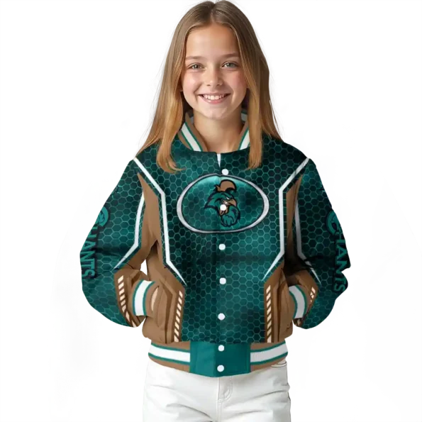 custom coastal carolina chanticleers power plate green varsity jacket top rated.webp