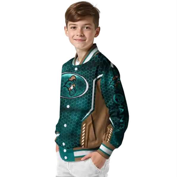 custom coastal carolina chanticleers power plate green varsity jacket trendy.webp